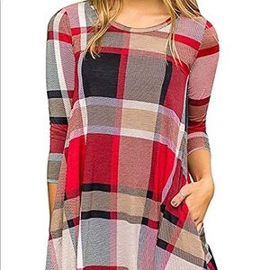 Plaid tunic dress with pockets